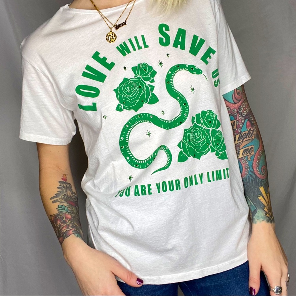 Love will save us graphic T-shirt